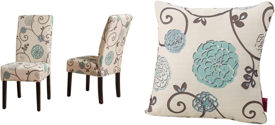White And Blue Floral Fabric Dining Chairs, 2-Pcs Set H54198