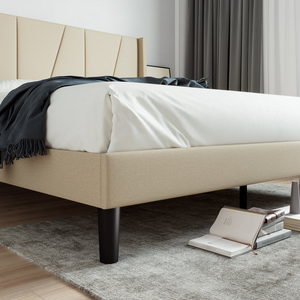 King Size Beige Upholstered Platform Bed with Wingback S906792