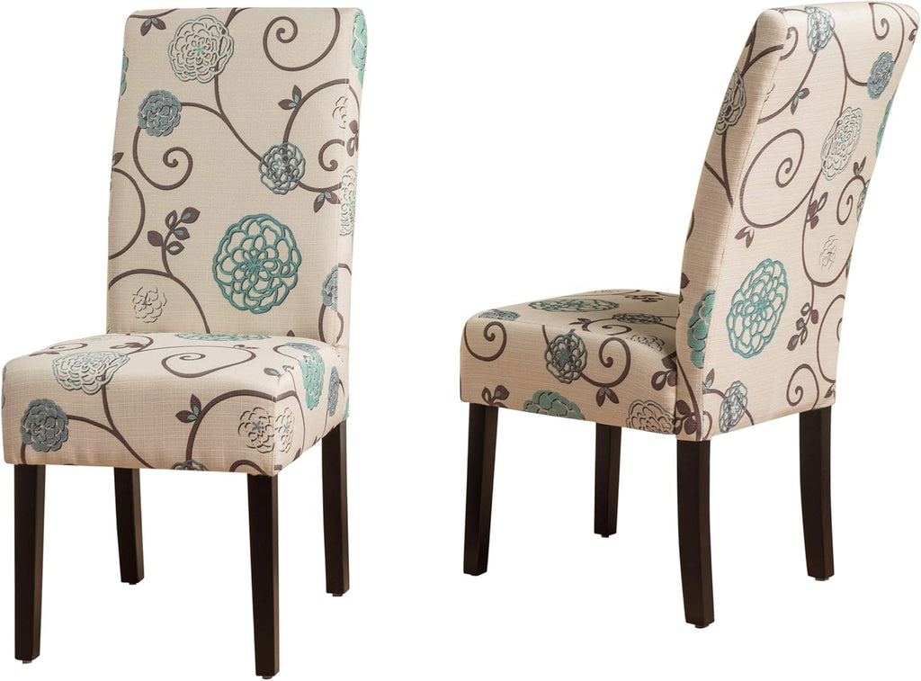 White And Blue Floral Fabric Dining Chairs, 2-Pcs Set H54198