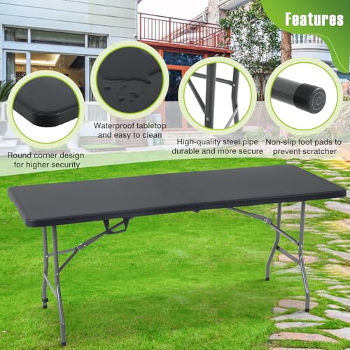 White 6 FT Plastic Folding Table with Carrying Handle W26064