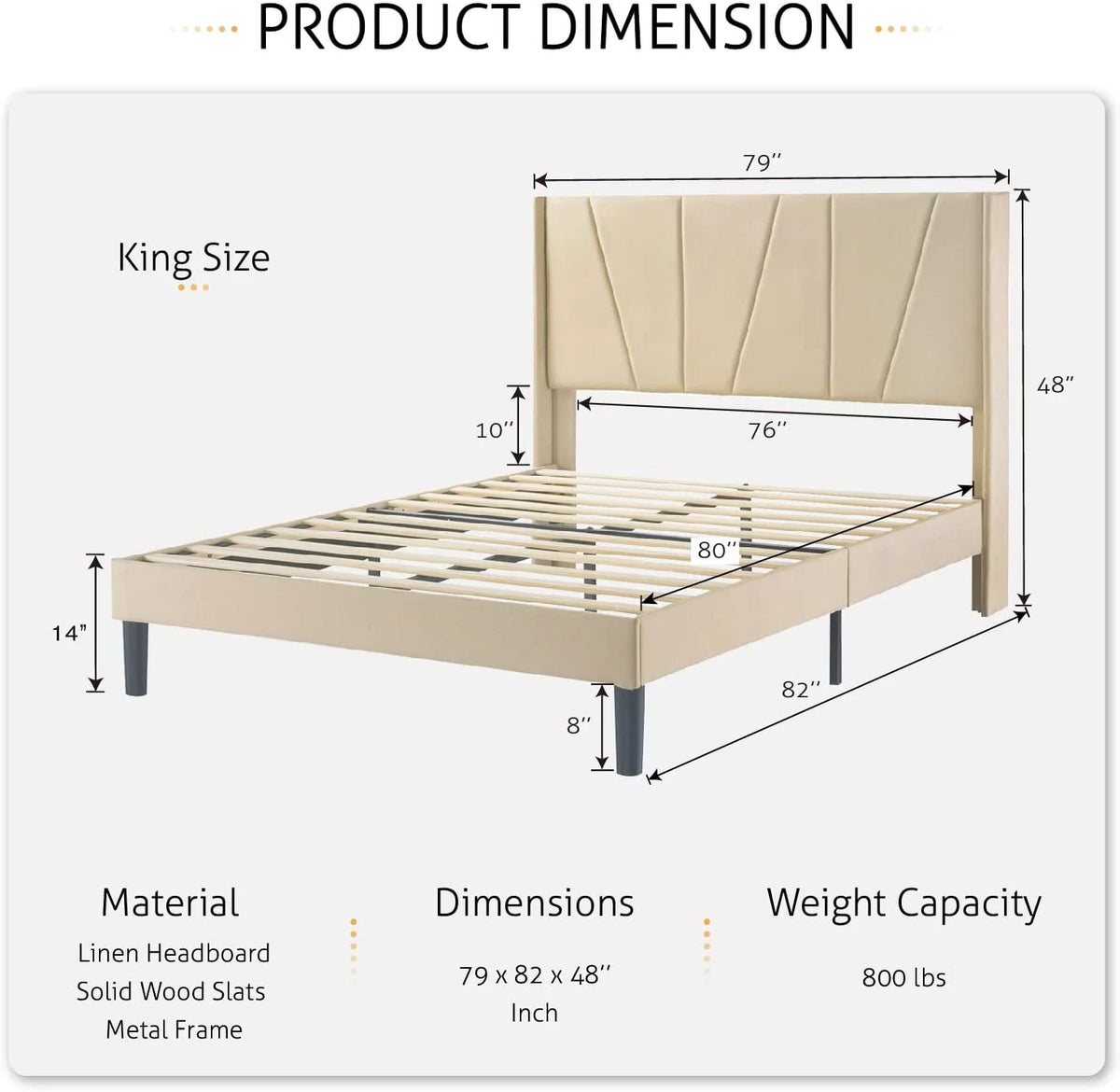 King Size Beige Upholstered Platform Bed with Wingback S906792