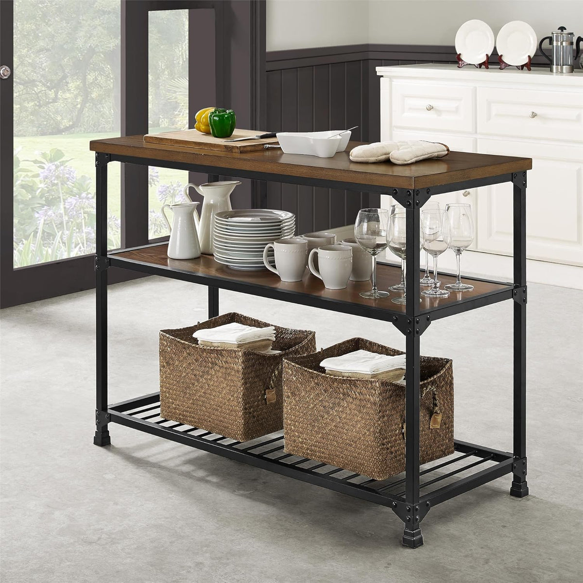 Rustic Antique Oak Black Multifunction Island M2186