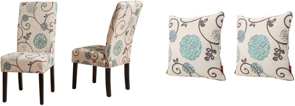 White And Blue Floral Fabric Dining Chairs, 2-Pcs Set H54198