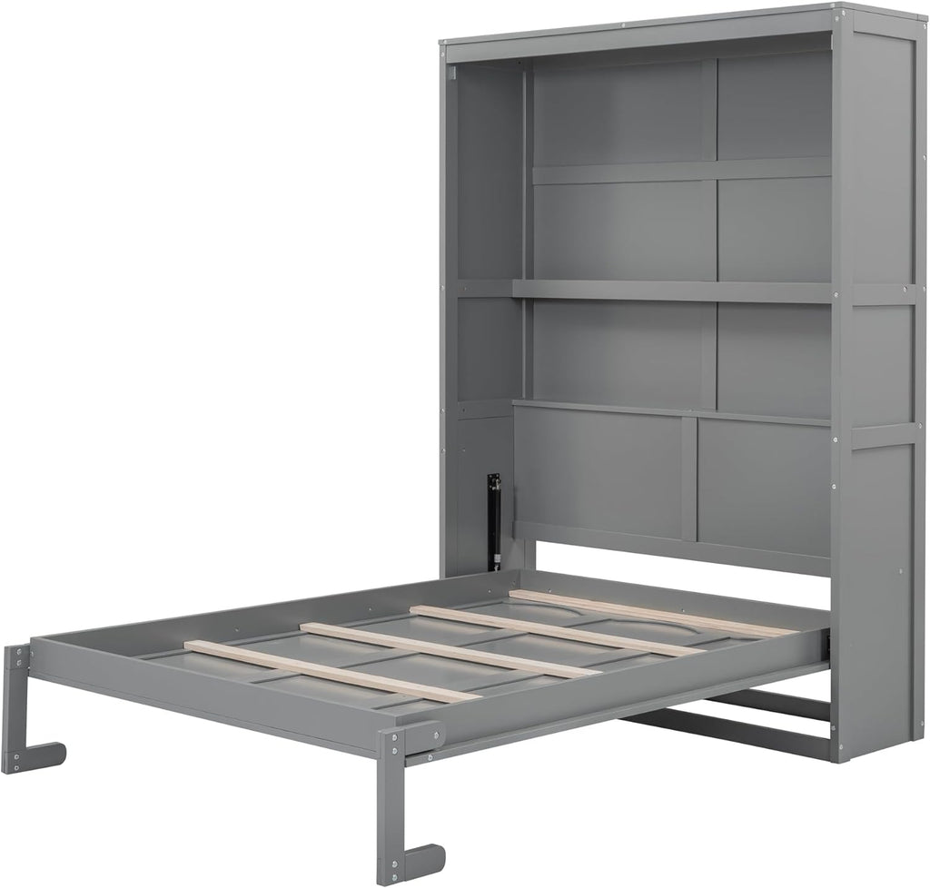 Gray Full Size Murphy Bed with Storage Shelves V315