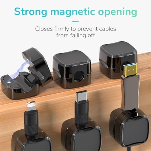 Black 6 Pcs Magnetic Cable Organizer Clips W80863