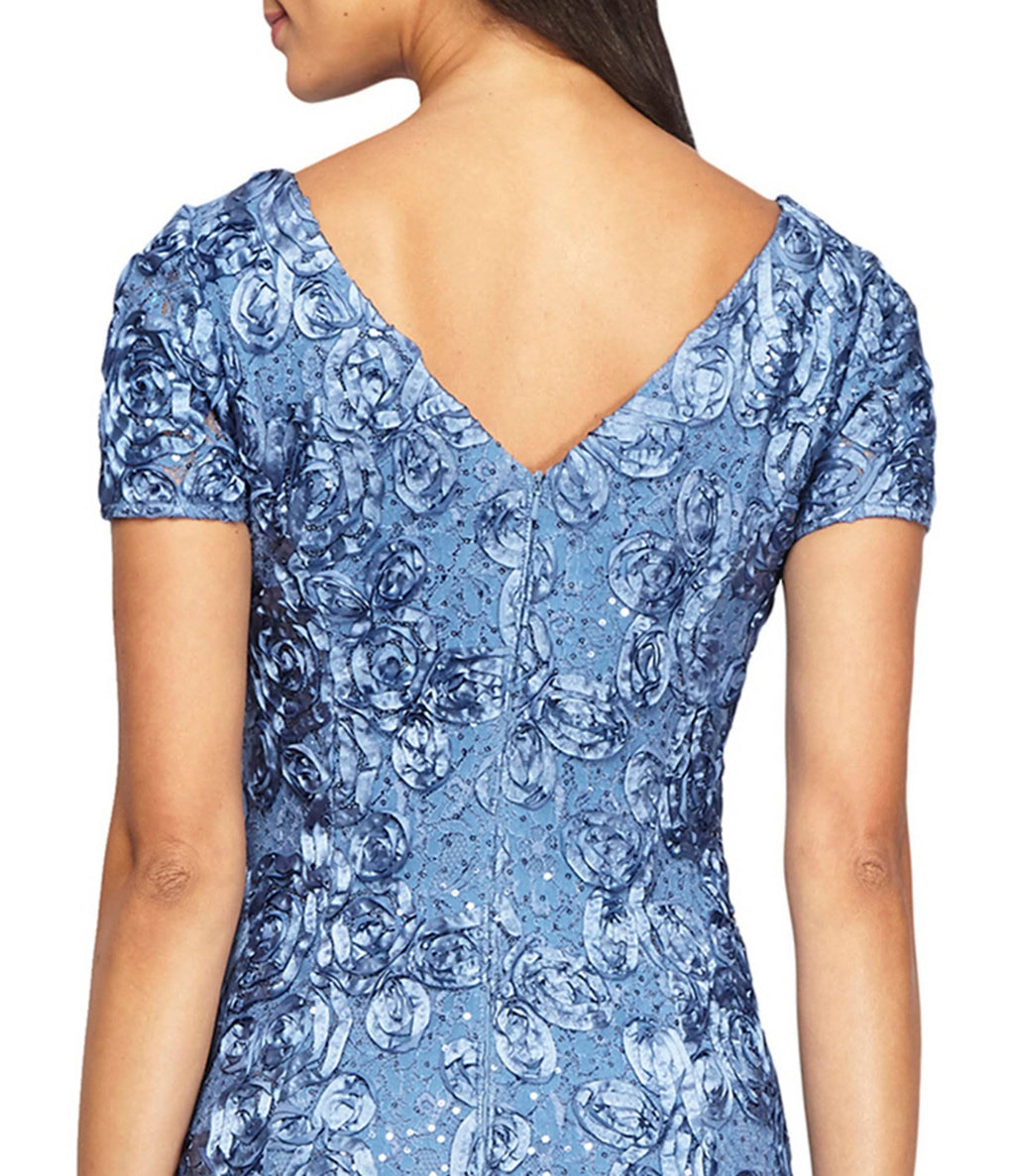 Navy Petite Lace A-Line Gown K4819