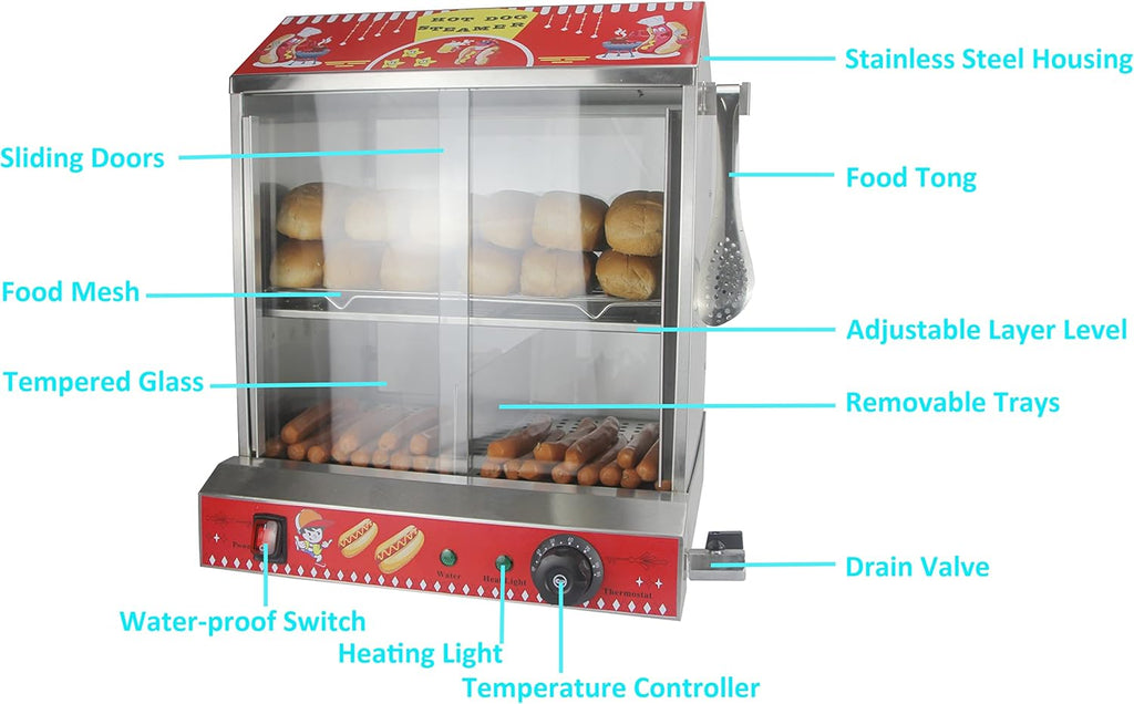 Commercial Hot Dog Steamer with Bun Warmer Machine B80061
