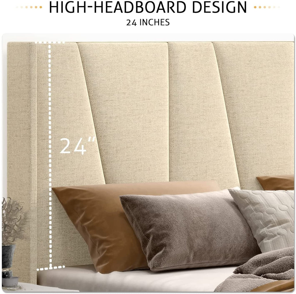 King Size Beige Upholstered Platform Bed with Wingback S906792
